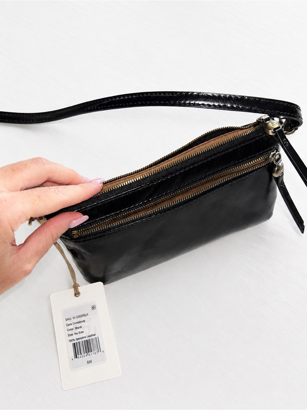 NWT HOBO Cara Black Leather Double-Zip Crossbody